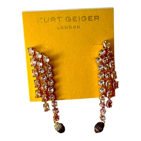 Kurt Geiger London NWT Gorgeous Triple Strand Crystal/Eagle Earrings with pouch - Picture 3 of 6